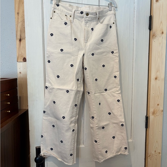 J. Crew Denim - Jcrew Cream Wide-Leg Jeans with shell  Embroidery